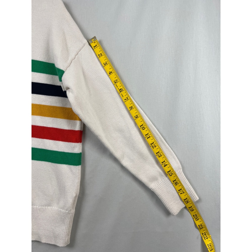 Lou & Grey Hoodie Sweater Womens Medium White Multi-Color Striped Cotton Knit - Picture 6 of 7